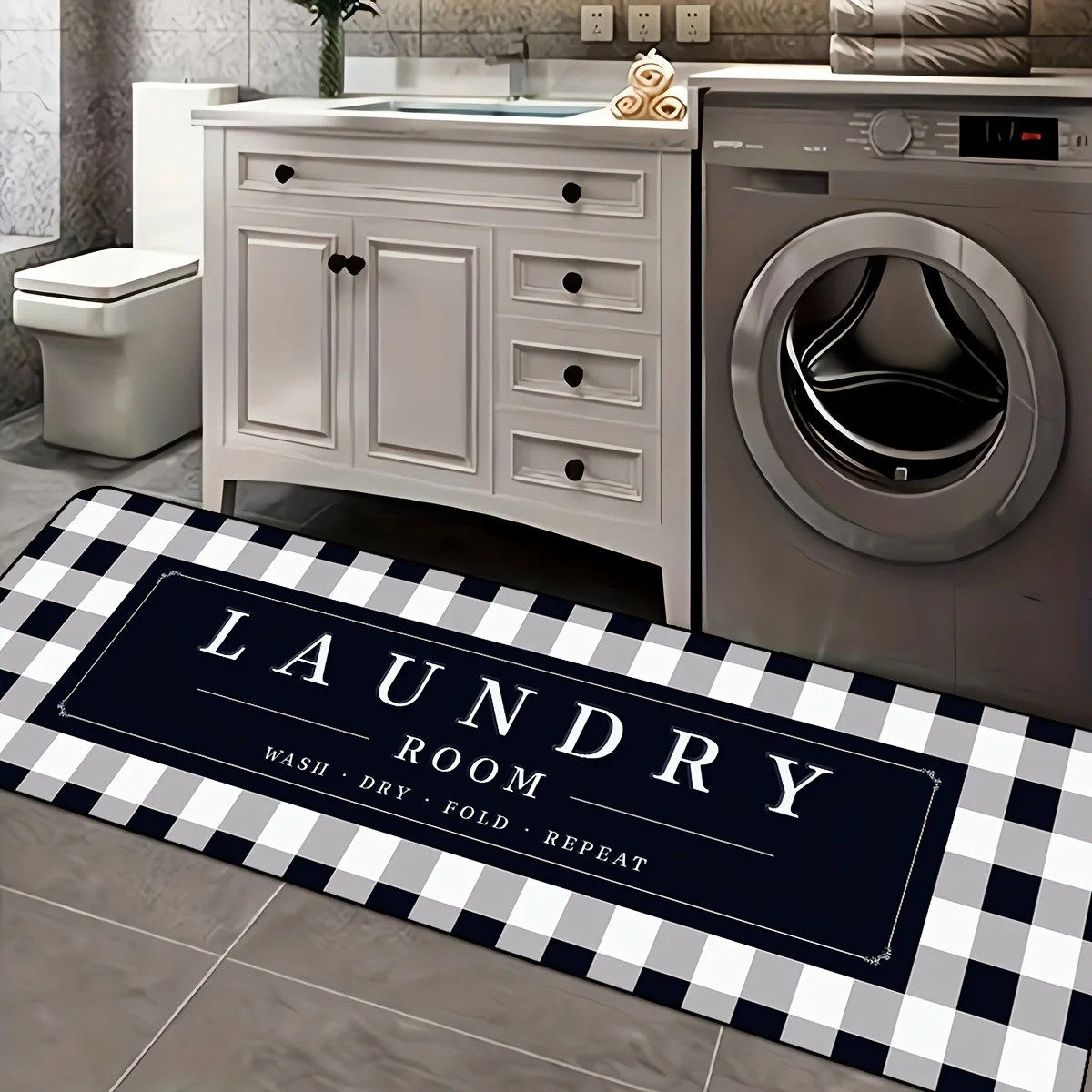 

Современный ковер-дорожка в клетку «Буффало» — черно-белый, в стиле фермерского дома — для декора кухни, прачечной, прихожей, напольный коврик