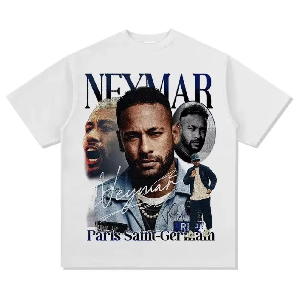 JR Neymar Cotton Men's Tshirt Football Portrait Jersey Commemorative Shirt Summer Unisex Oversized Short Sleeve Shirts T-shirt