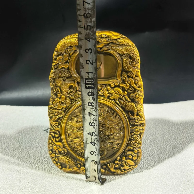Antique Miscellaneous Items: Carved Dragon Pattern Incense Inkstone with Lid, Imitation Antique Bronze Metal Craft Ornament