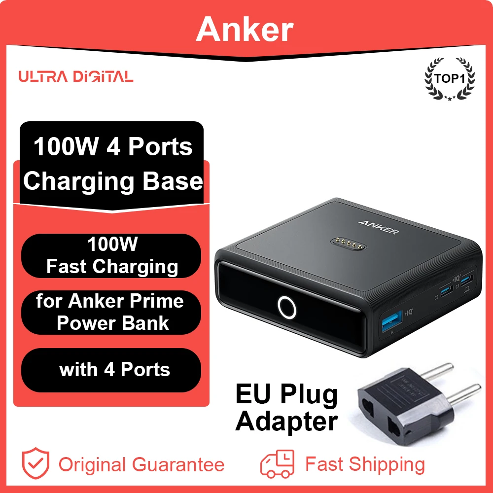 Original Anker 100W Charging Base for Anker Prime Power Bank Fast Charging with 4 Ports for Laptops Compatible with MacBook