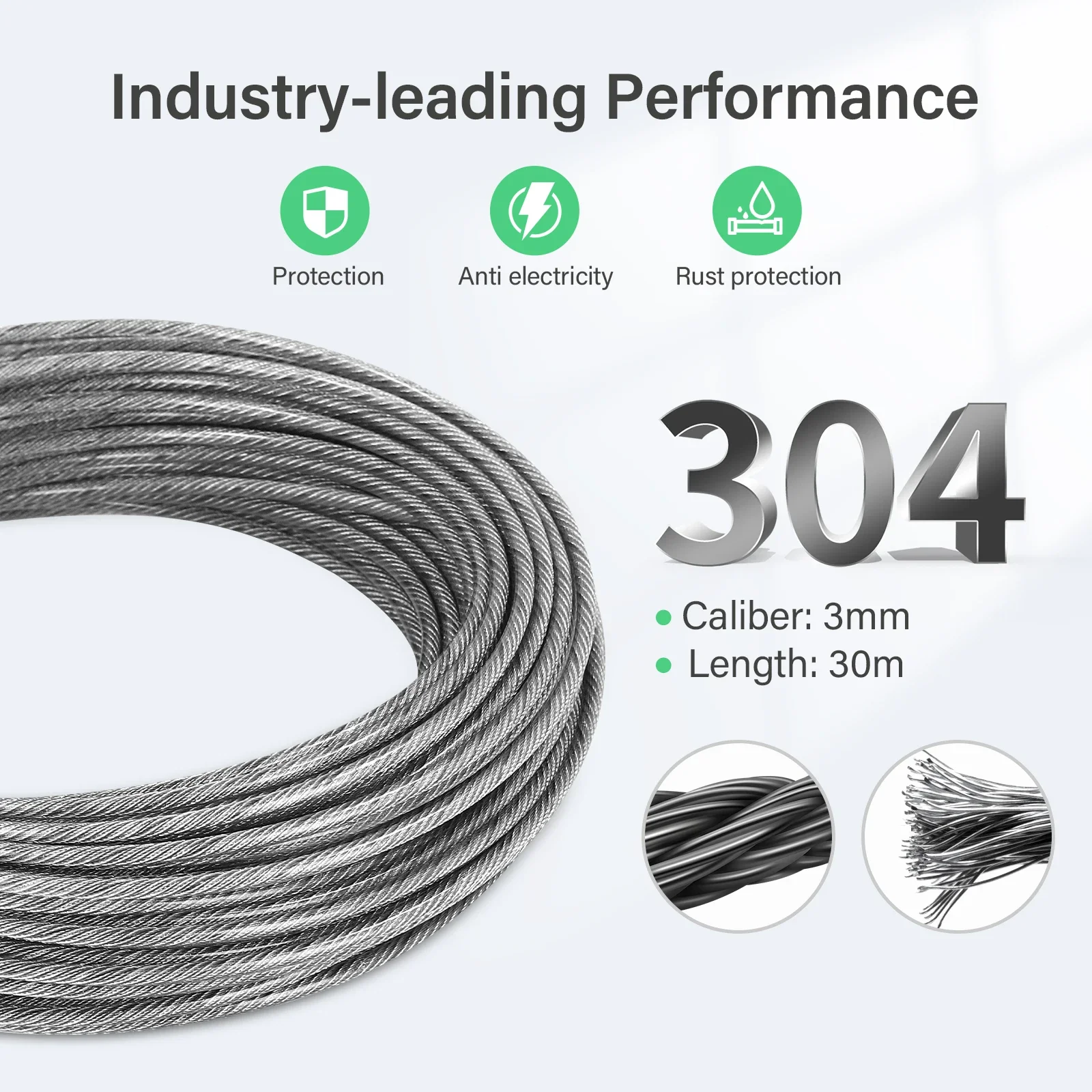 30M/100ft Wire Rope Set 304 Stainless Steel Cable with Eyelets Rope Tension Wire Set for Washing Lines Curtain Rope Climbing Pla