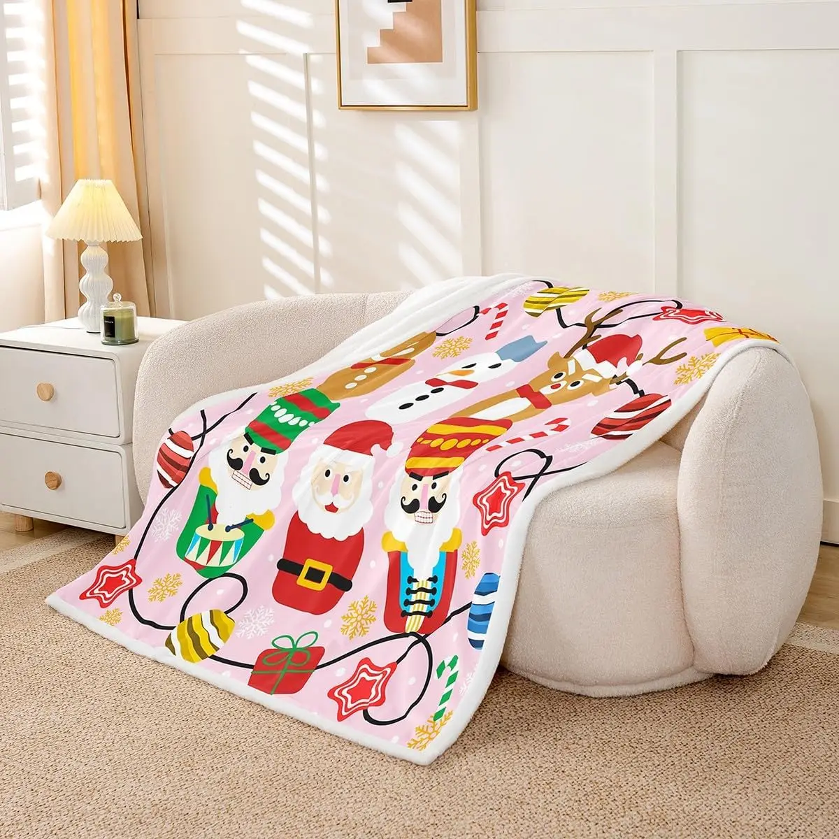 Christmas Throw Blanket The Nutcracker Soft Fleece Sherpa Cozy Fuzzy Plush Warm Santa Claus Fuzzy Plush Throw Cute Deer Baby