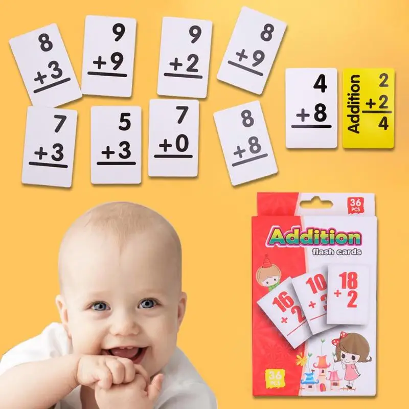 36 Pcs Math Flashcards Arithmetic Cards of Addition Subtraction Multiplication Division Kids Ages 4-8 Maths Learning Pocket Card