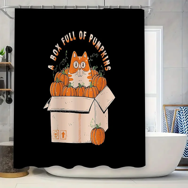 

Halloween Cat Pumpkin Box Shower Curtain Cute Fall Decor Spooky Vibes Festive Bathroom Set Autumn Vibes Cozy Home Decor Unique D