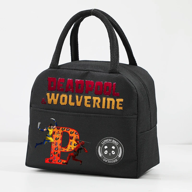 Deadpool & Wolverine Marvels Letter A-Z Lunch Bags Kids Anime Thermal Insulation Handbag School Picnic Office Food Bento Pouch