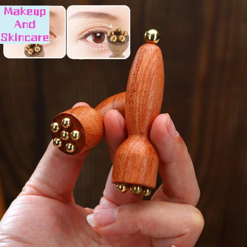 「Professional Brass & Rosewood Facial Gua Sha Tool Eye Relaxation Spot Meridians Acupoint Massage Handheld Beauty Tool」