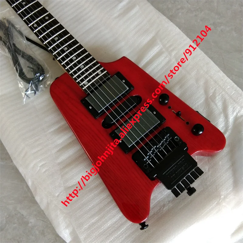 New Red/Natural 6 Strings Headless Electric Guitar,Ash Body,Rosewood Fingerboard Passived pickup, BJ214 643