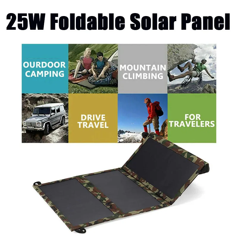 

Waterproof Foldable Solar Cell Panel Portable Solar Battery Double USB Ports Charger Solar Folding Bag 25W 5V for Travel Outdoor