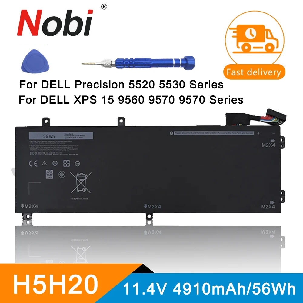 Nobi 6 gtproラップトップバッテリー,h5h20,dell xps 9570 9560 7590,高精度5520 5530シリーズ,ノートブック,11.4v,97wh