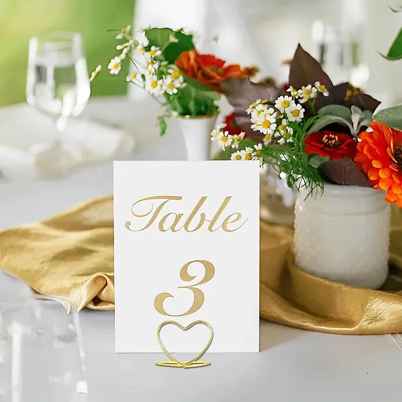 50/30pcs 금속 메모 홀더 심장 삼각형 테이블 장소 카드 홀더 사진 클립 카드 스탠드 웨딩 파티 연회 메시지 홀더