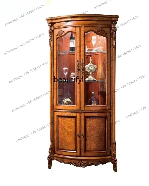 

American-Style Solid Wood Triangle Wine Cabinet Corner Luxury Curio Cabinet Living Room Dining Room Wall European-Style Car