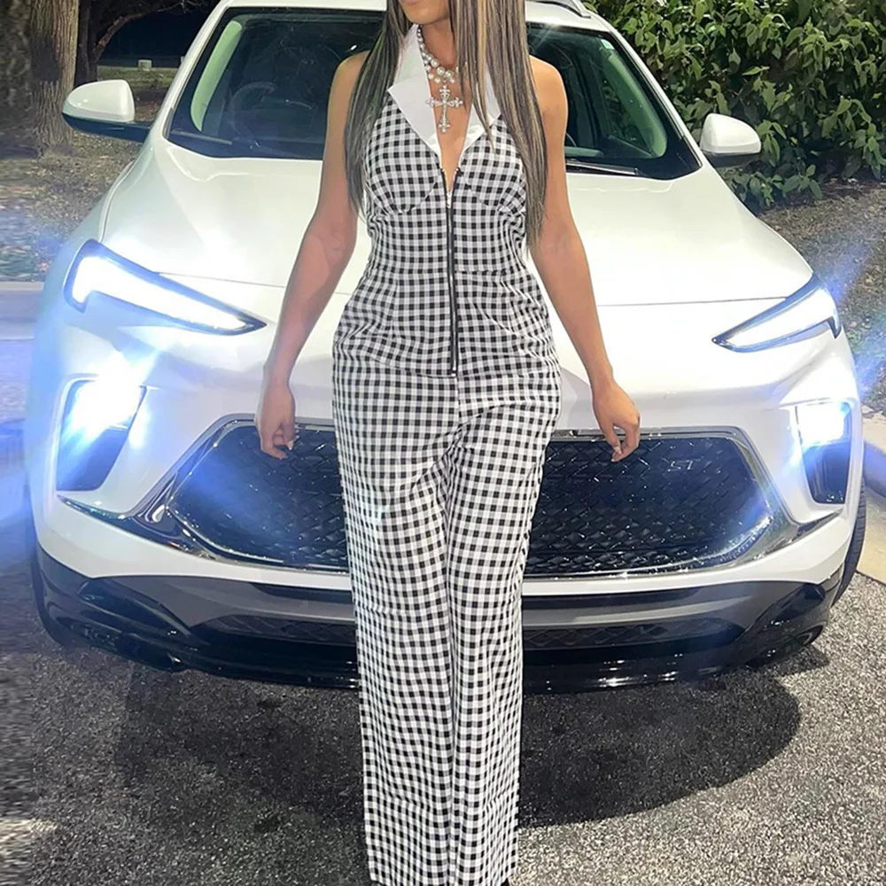 بذلة نسائية مثيرة بدون ظهر موضة 2025 لربيع وصيف مفرغة وخصر فضفاض وياقة قميص وسحاب منقوشة مطبوعة ثوب فضفاض للنساء