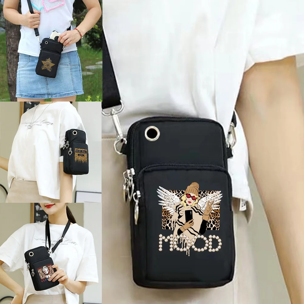 

Double Layer Multi-layer Mobile Phone Bag Mini Leopard Series Bag Zipper Purse Casual Outdoor Travel Adjustable Shoulder Bags