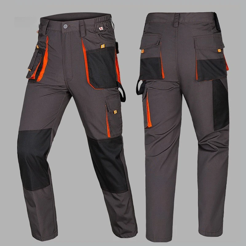 Street Cargo Pants Polycotton Work Pants Contrast Knee Pocket Workwear Pants Men