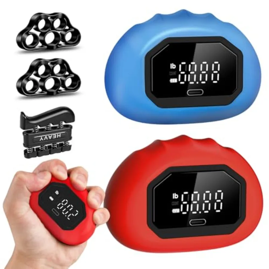 

Hand Grip Strength Tester Trainer Rechargeable Dynamometer for Fun Exercise with Finger Exerciser and Stretcher in Black