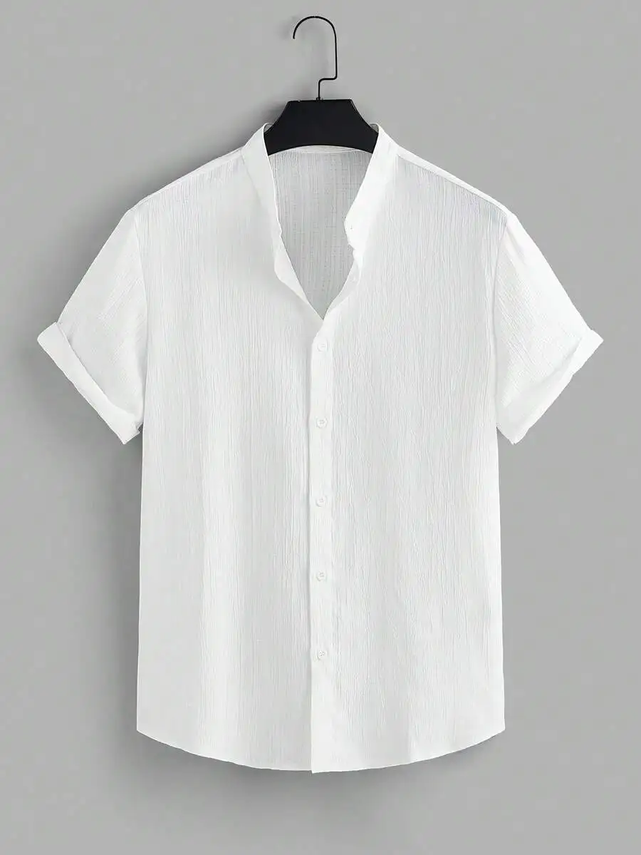 

Men's Solid White Short Sleeve Button-Down Casual Shirt