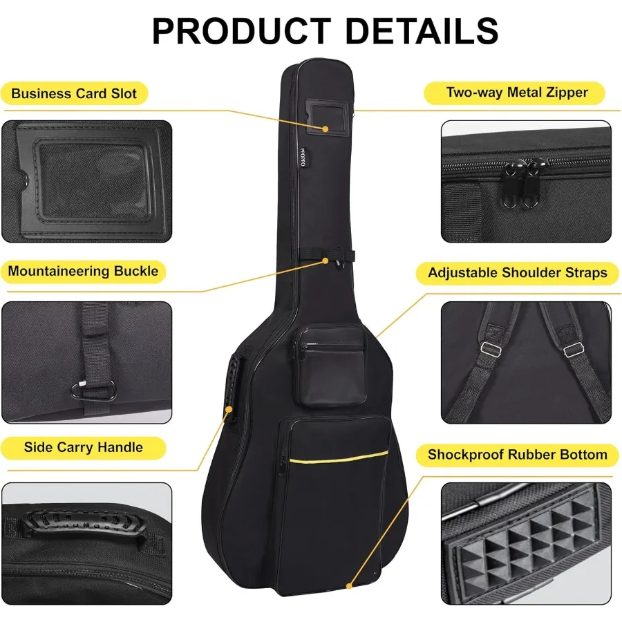 40 41 42 بوصة حقيبة الغيتار الصوتية أكسفورد النسيج مع 0.35 الحشو السميك مقاومة للماء حقيبة الحفلة 3 جيوب تخزين مقبض جانبي B