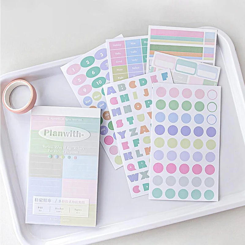 32 Sheets Morandi Stickers Book Index Tag Labels DIY Scrapbooking Journal Planner Classification Mark Stickers Kawaii Stationery