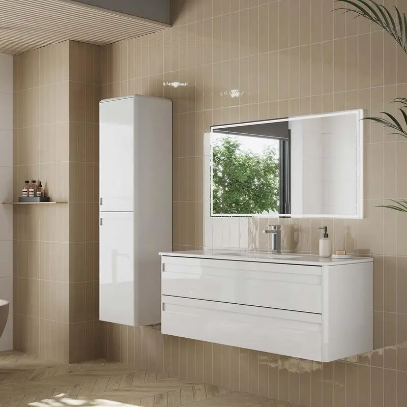 خزانة زينة فردية مقاس 48 بوصة، ودرجين، باللون الأبيض مع حوض أونيكس #3