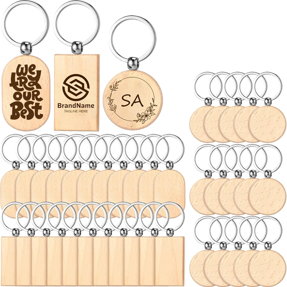10Pcs Bulk Custom Beech Wood Keychain, Free Custom Logo Personalized Wedding Favors, Corporate Gifts, Souvenir and Craft DIY