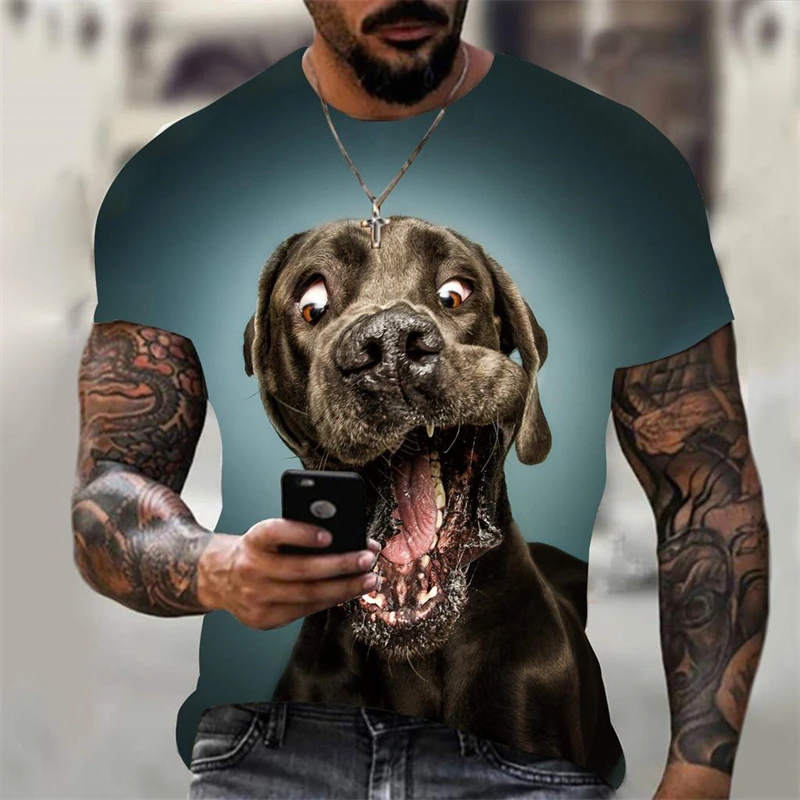 Funny Animal Labrador Dog 3D Print Men\'s T-shirts Summer O-Neck Short Sleeve Tops Breathable  Harajuku Style Tees Men Clothing