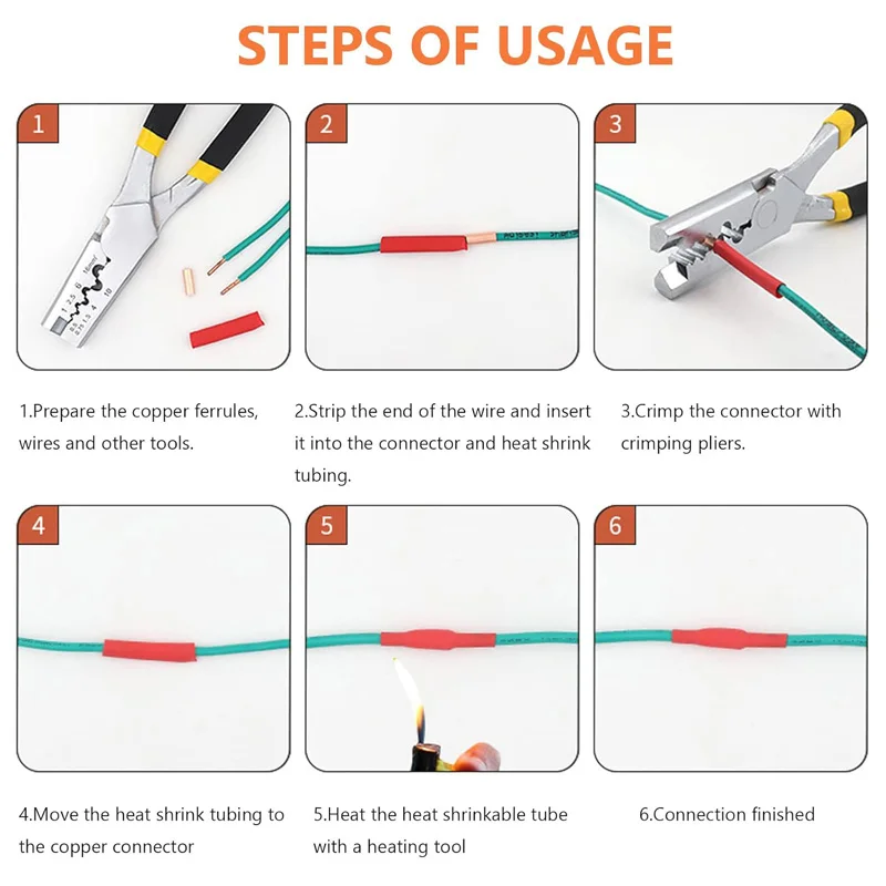250pcs Copper Wire Crimp Ferrules Kit GT-1.5-6 Non Insulated Butt Connector Splice Tube Terminal for Car Home Electrical