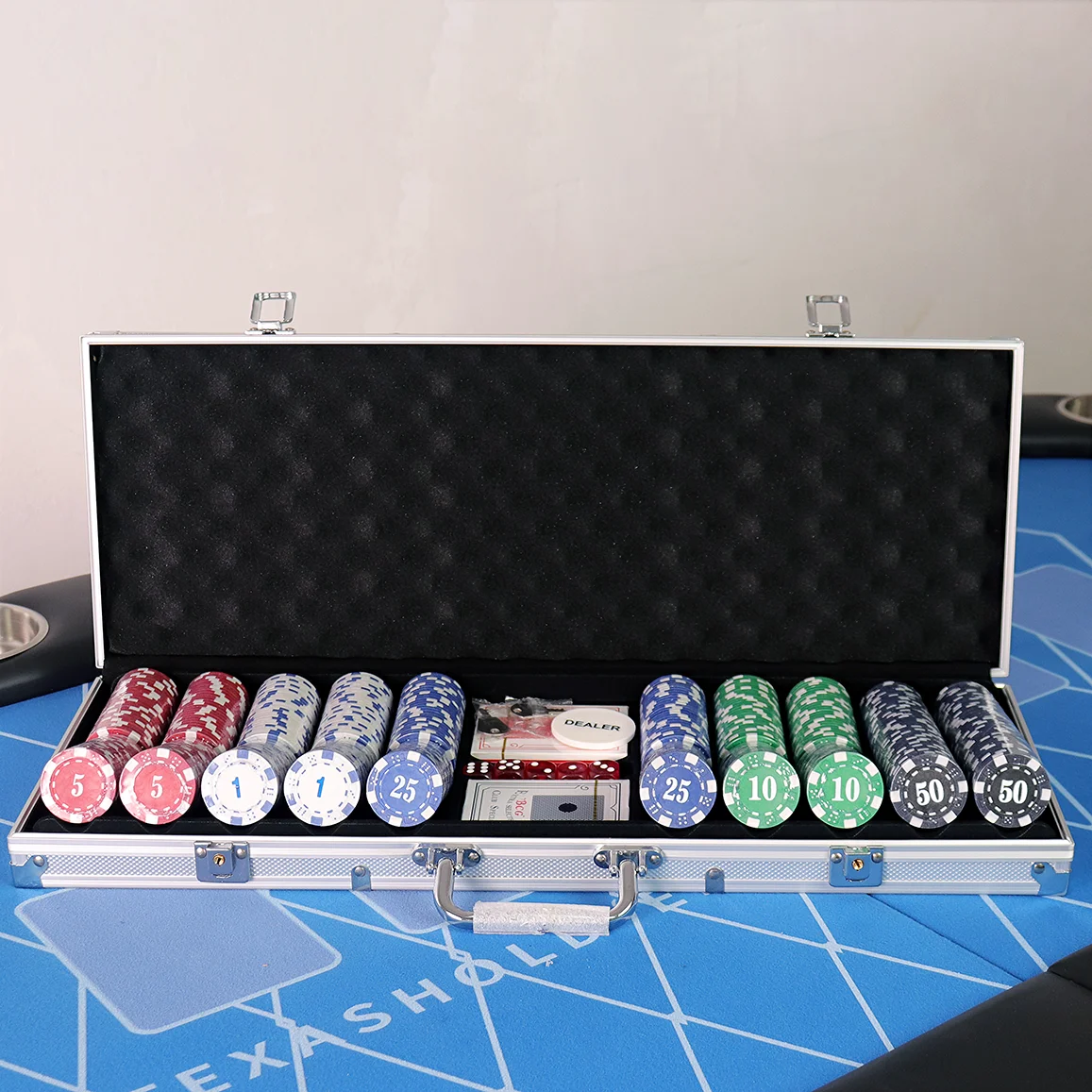Luxury 500pcs Aluminum Box, 11.5g ABS Poker Chips, Texas Hold'em Blackjack Gambling Set
