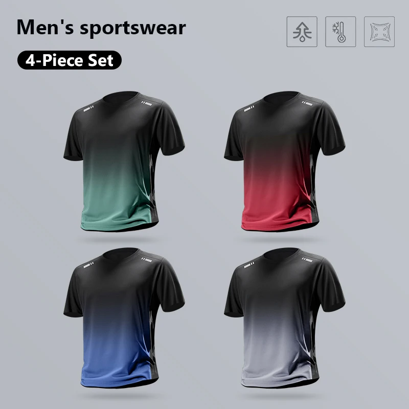 

4-Pack Men's Short Sleeve Shirts - Suitable for Running, Fitness, Basketball, and Other Sports - Stylish Casual Sportswear