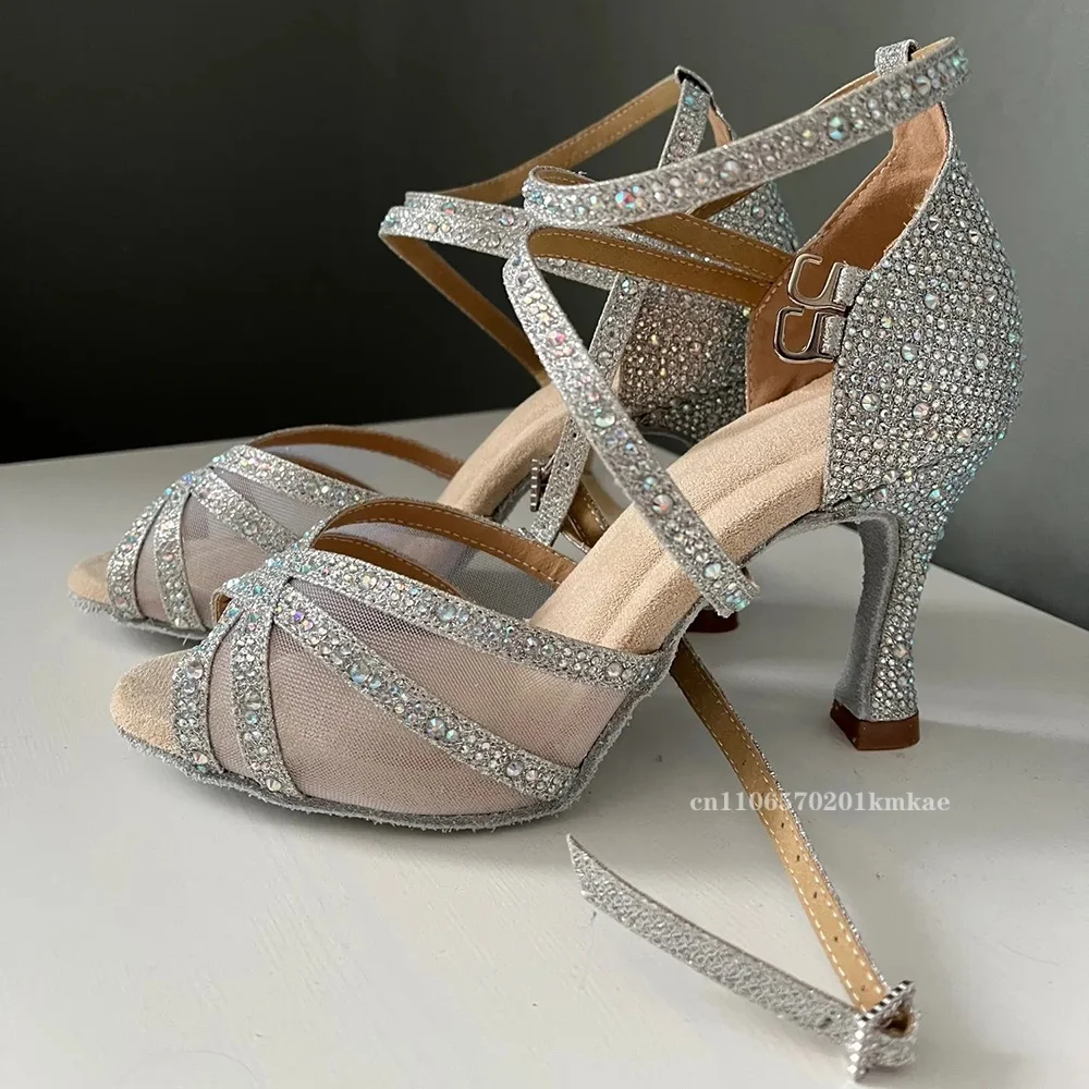 Zapatos de Baile Latino para Mujer, Rumba, Samba, Salón de Baile, Tacones de Baile para Mujer, Sandalias Negras Sexys, Zapatos de Boda Dorados
