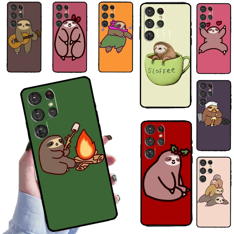 Cute Sloth Animals Silicone Case For Samsung Galaxy S22 S21 Ultra Note 20 S8 S9 S10 Note 10 Plus S20 FE Cover