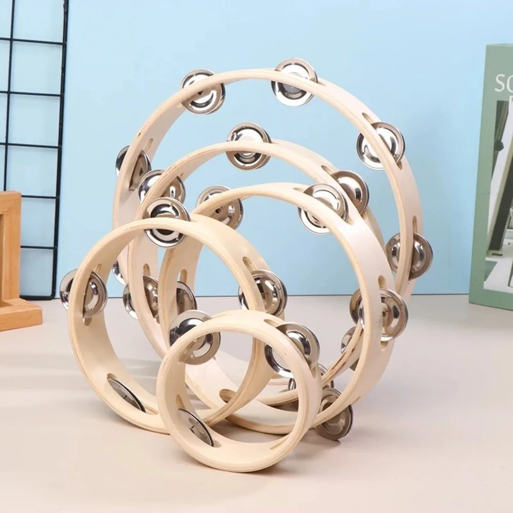 New 4/6/7/8/10 Inch Hand Drums Wooden Rings Orff Musical Instrument Kids Instrument Single Row Wooden Tambourine Education