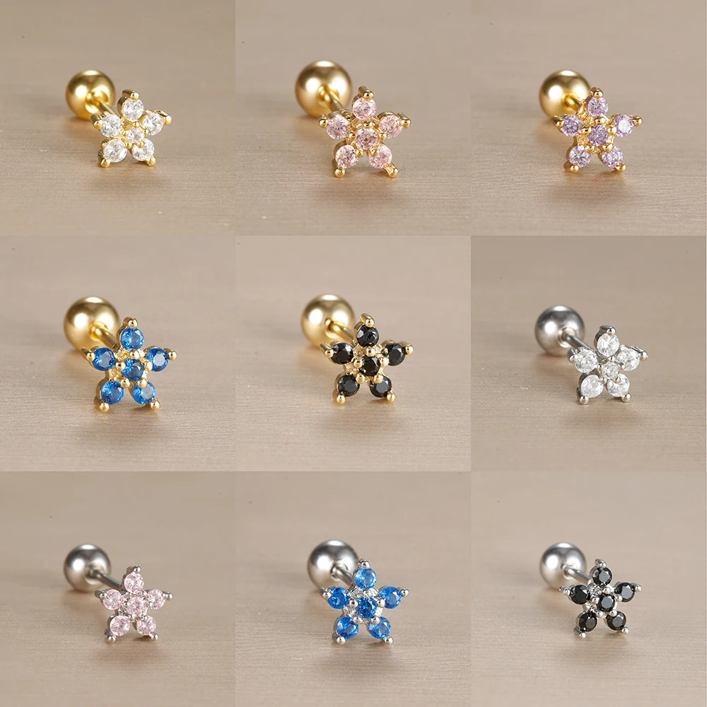1PC kolczyki sztyfty kwiatowe ze stali nierdzewnej dla kobiet cyrkon Helix ucho Tragus chrząstka kolczyki do piercingu akcesoria biżuteria prezent