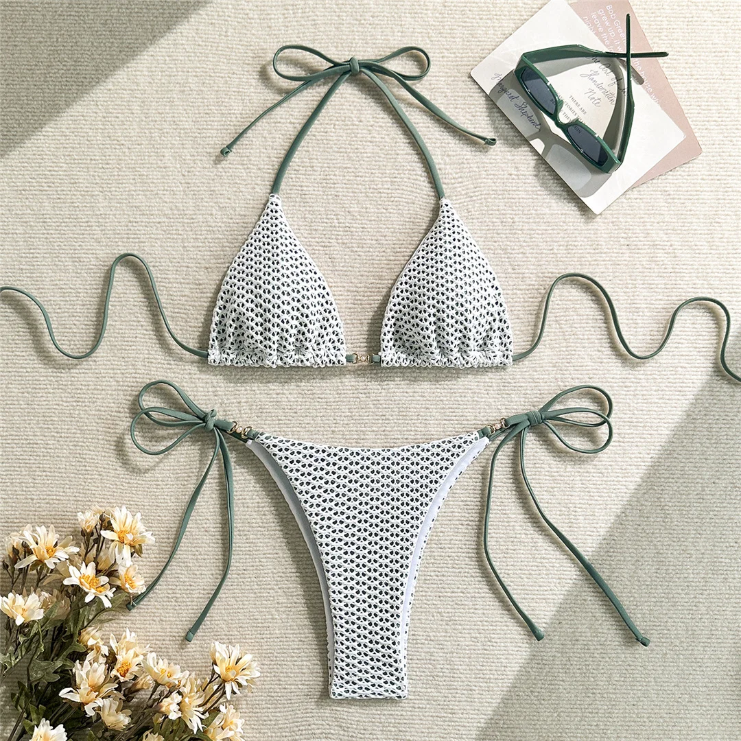 Halterneck-Bikini-Set mit Ausschnitten, zweiteilig, Damen-Badeanzug, Badebekleidung für Frauen, hoch geschnittene Beine, gepolsterter Badeanzug, Badebekleidung, V6989 – Detail 20