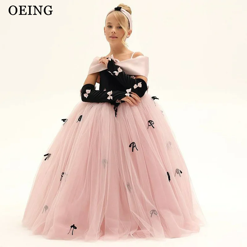 BOEING Luxus Ball Blumenmädchenkleider Schulterfrei Applikationen Hochzeitskleid Bodenlang Prinzessin Geburtstagskleid Maßgeschneidert