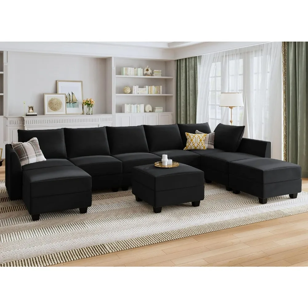 

Sectional Sofa Set Oversized U Shaped Couch with Storage Ottoman Convertible Sleeper Sofa Velvet Modular Couch Living Room Sofas