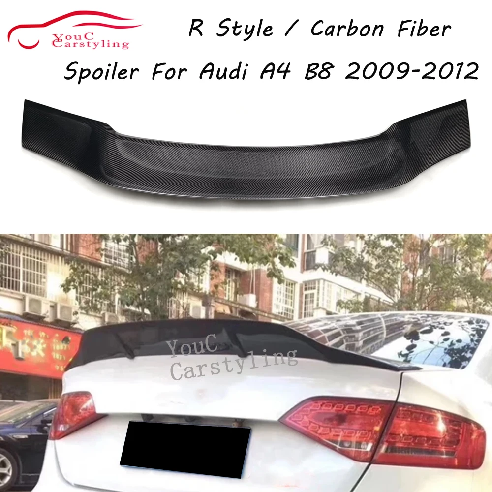 R Style Carbon Fiber Rear Spoiler Wing Trunk Boot Lip for Audi A4 B8 4-door Sedan 2009 2010 2011 2012