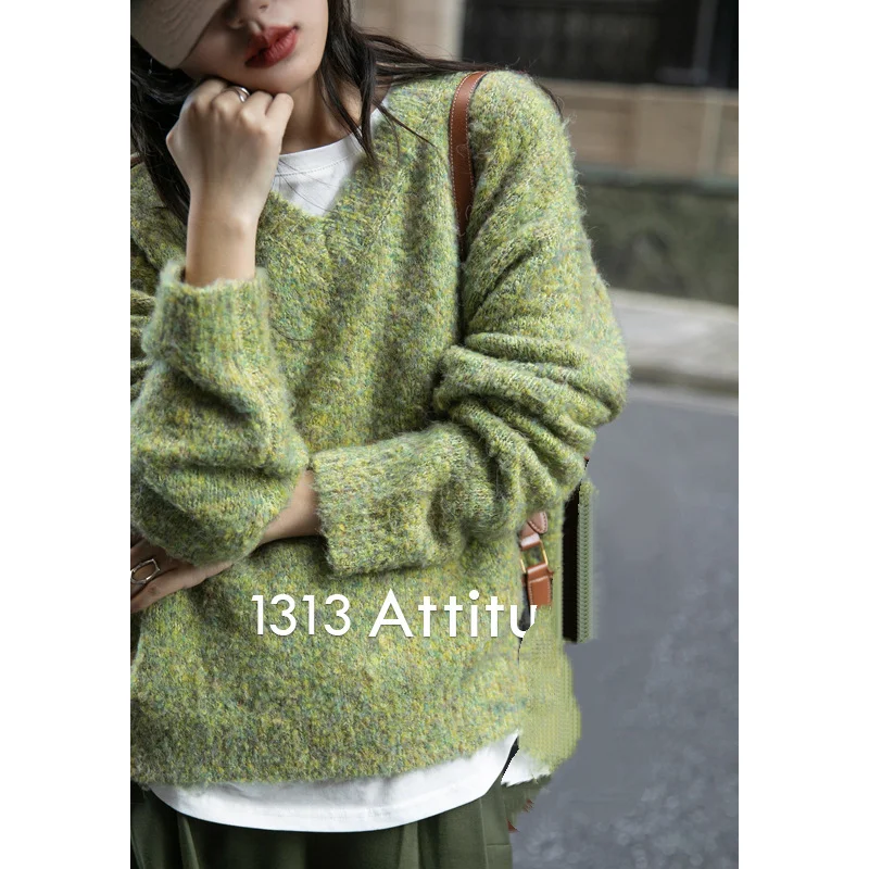 

Женский вязаный кардиган, свитер, пуловер для девочек, корейский стиль, ретро с v-образным вырезом, осенне-зимний трикотаж, утепленная свободная мягкая верхняя одежда