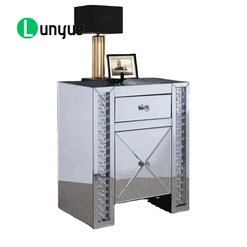 Modern Silver Diamond Mirror Bedside Cabinet with Drawers Side Table for Home Dining Apartment School Use Wholesale Hot Sale