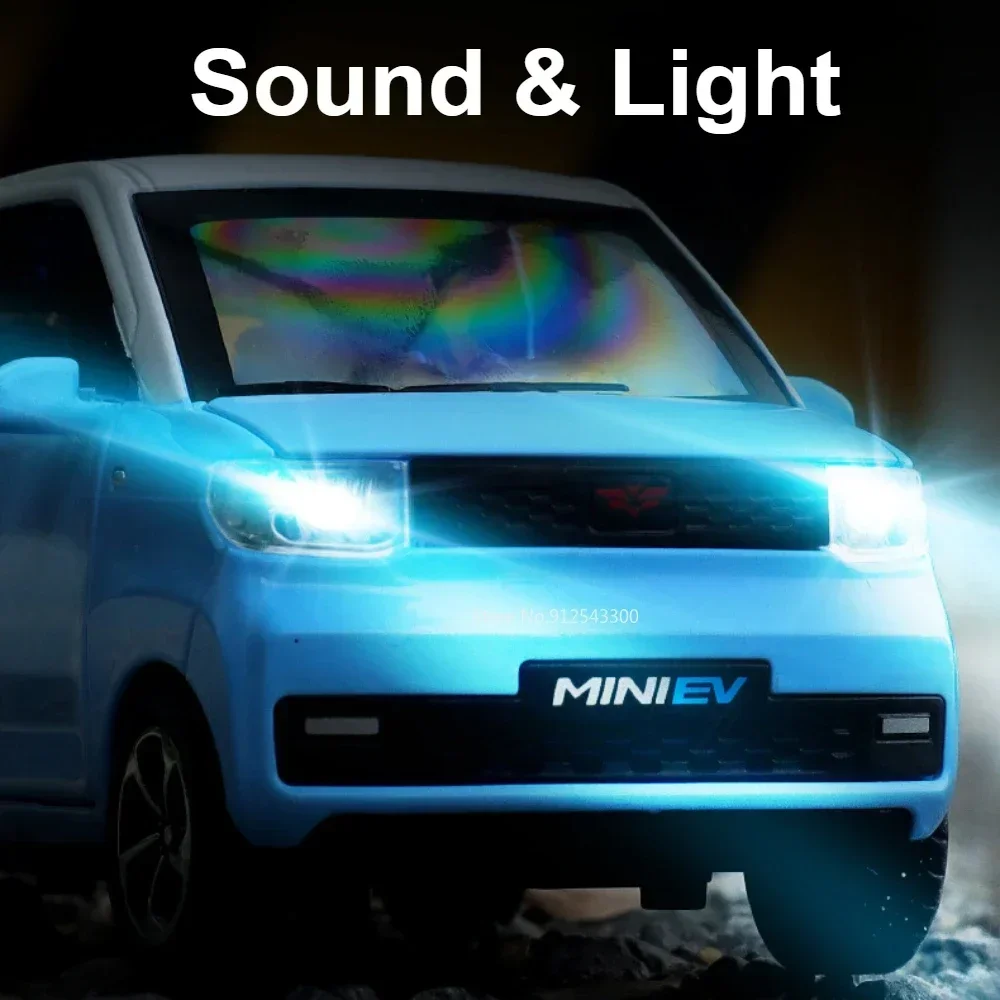 مقياس 1:24 WuLing HongGuang MINI EV لعبة معكرون نموذج سيارة الأبواب مفتوحة التراجع نماذج المركبات المصغرة سطح المكتب الحلي