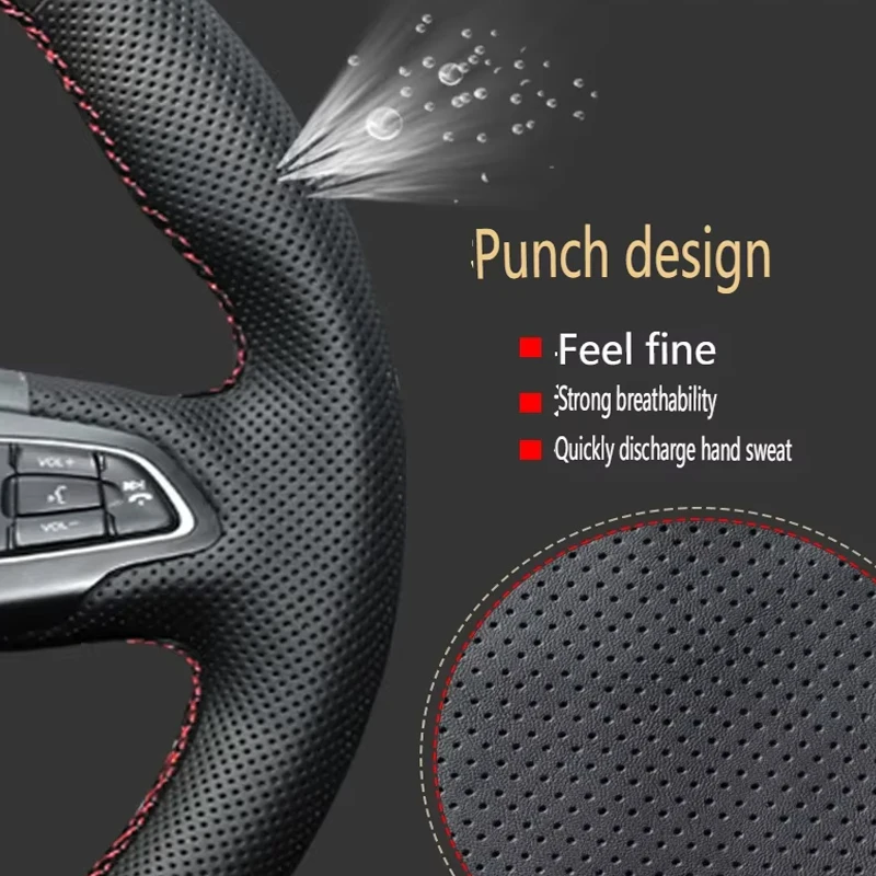 For BYD Dolphin Surf 23-25 Endeavor 23-24 Hand Sewn Needle Thread Car Steering Wheel Cover Car Accessories Genuine Leather Black