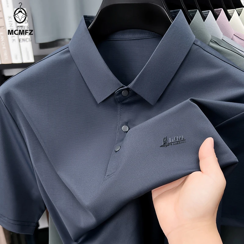Men's Casual Business Polo T Shirt Short Sleeve Elastic Tops For Work Office Daily Wear Breathable Summer Blouse