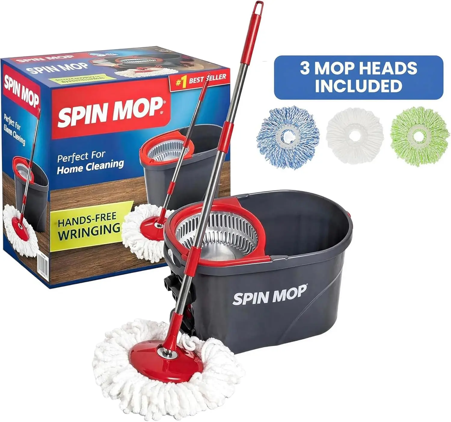 

360° Spin Mop and Bucket Set with 3 Microfiber Heads - 10,000 Spin Cycles for All Floor Types