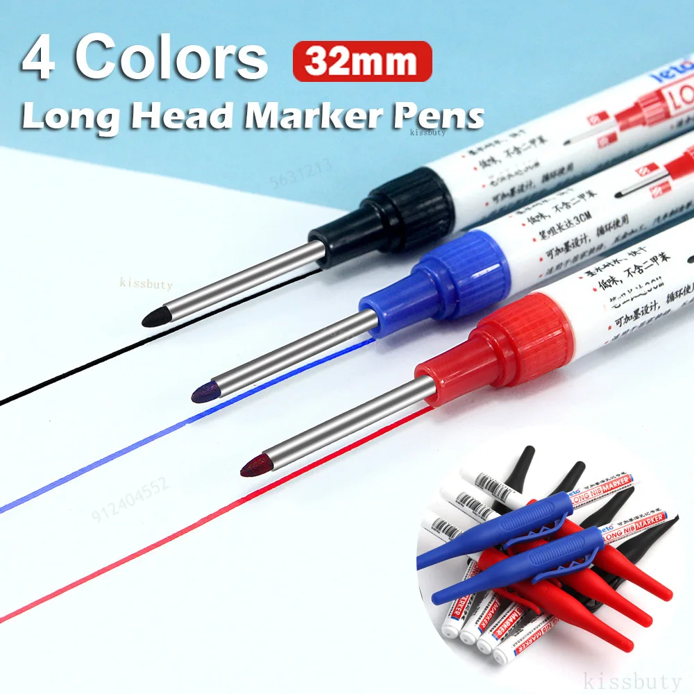 4Pcs/Set 32mm Large Capacity Long Deep Head Markers For Metal Perforating Pen Waterproof Bathroom Woodworking Decoration