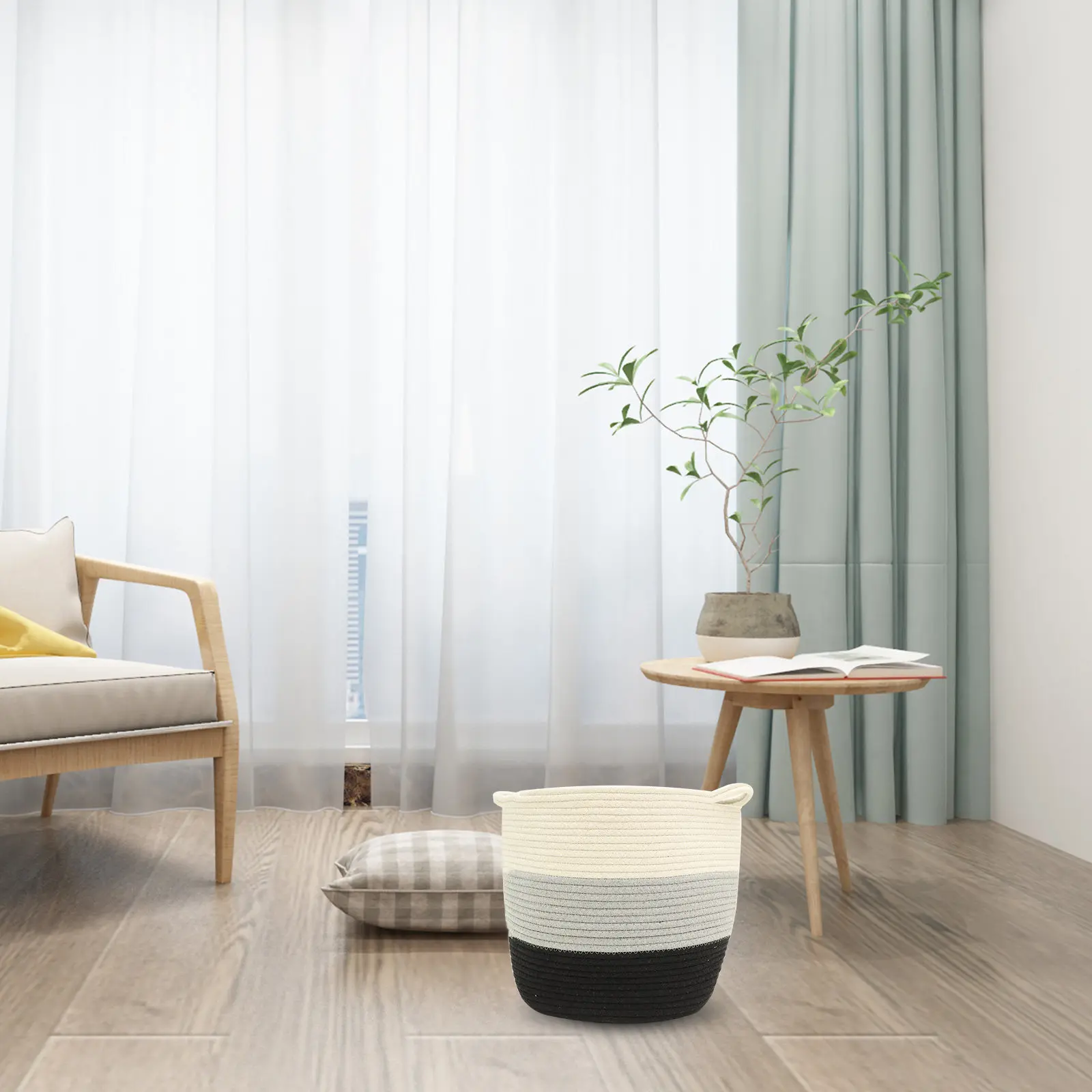 

1Pcs Cotton Woven Storage Basket Handmade Natural Fiber Organizer for Home Decor Laundry Sundries Kids Room Living Room Bedroom