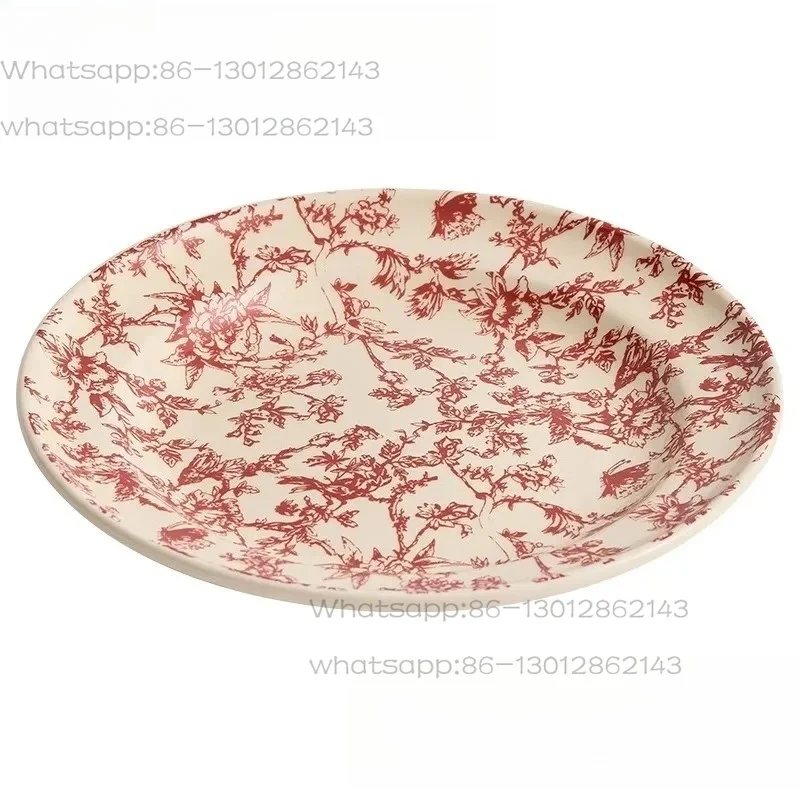 Vintage Floral Pattern Ceramic Shallow Plate Round Dessert Dish Steak Dish Salad Dish Barbecue Plate Hotel Creative Tableware
