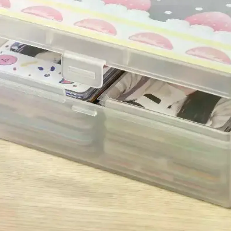 1Pcs Dreamy Cherry Pink Transparent Frosted Storage Box Cards Film Hairpin Cosmetics Organizer