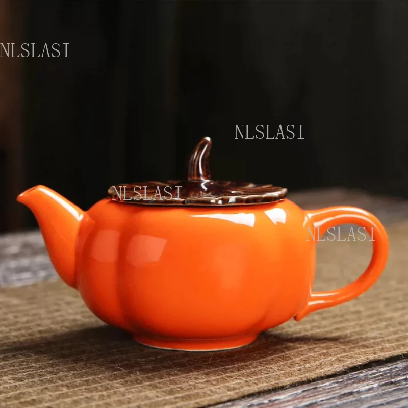 Orange Red Ceramic Tea Set with Contrasting Celadon Interior 1 Teapot and 2/4 Cups with Kiln Glazed Lid for Tea Ceremony