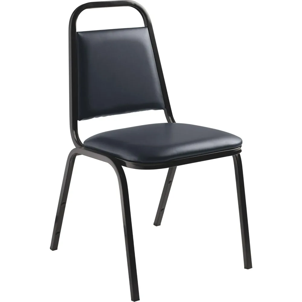 

9100 Series Vinyl Upholstered Banquet Stack Chair with Black Steel Frame, Built-in Handle and Tapered Backrest - Midnight Blue