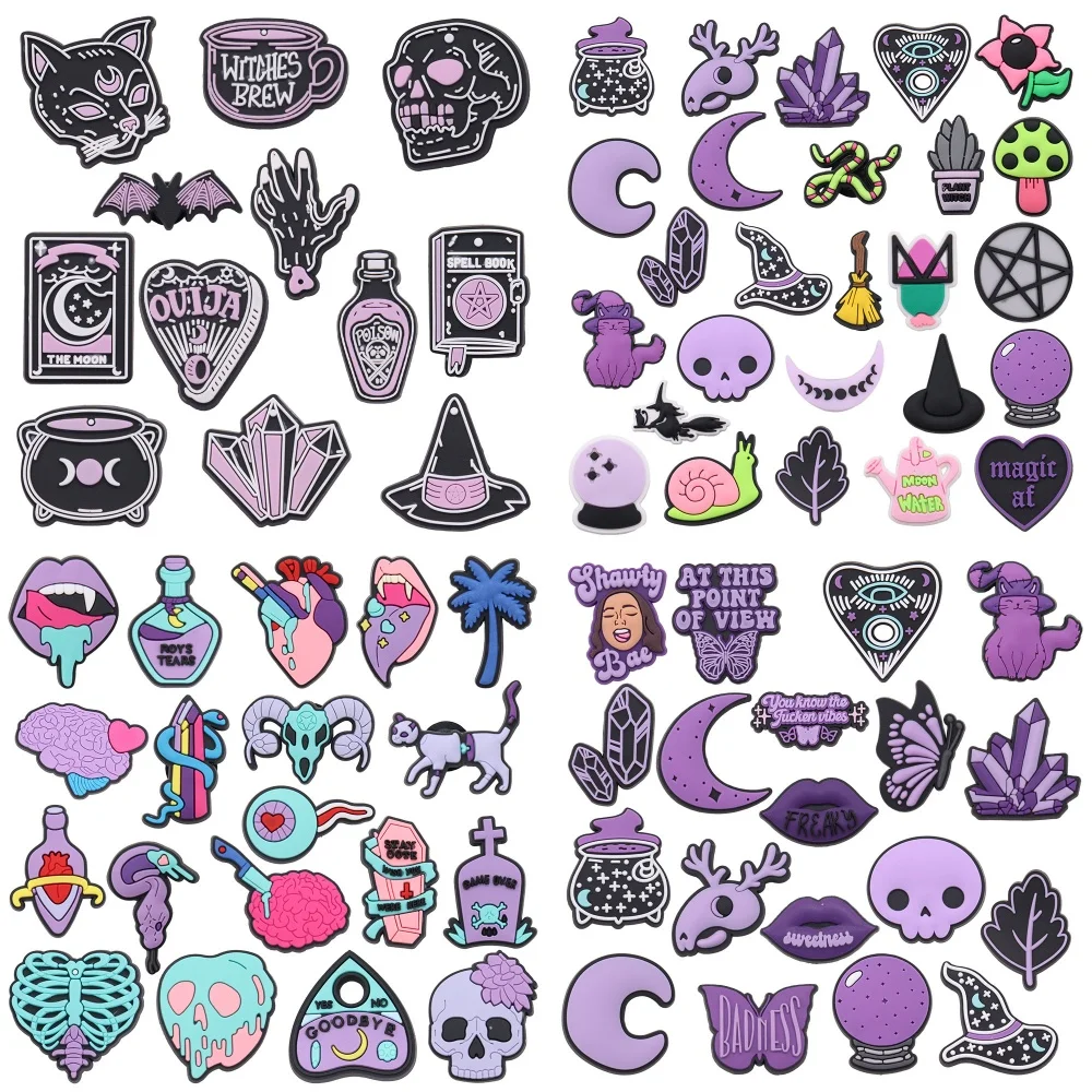 

12-26Pcs Cartoon Purple Wizard Hat Diamond Spell Book Butterfly Lips Crystal Ball PVC Shoe Charms Garden Shoes Accessories Gift