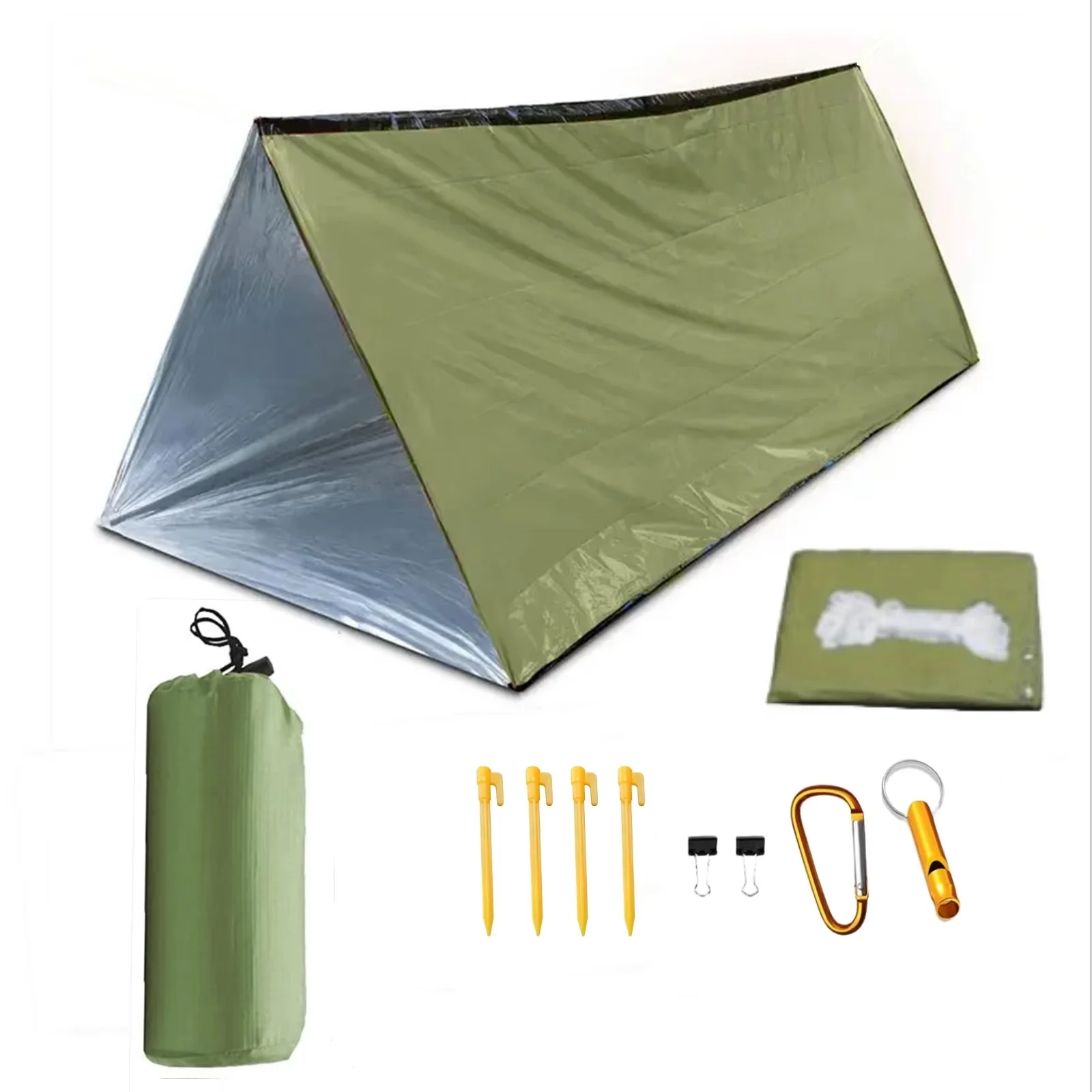 Kit professionale per tenda di emergenza per esterni: include picchetti, clip, fischietti, moschettoni e custodia | Portatile per i viaggi